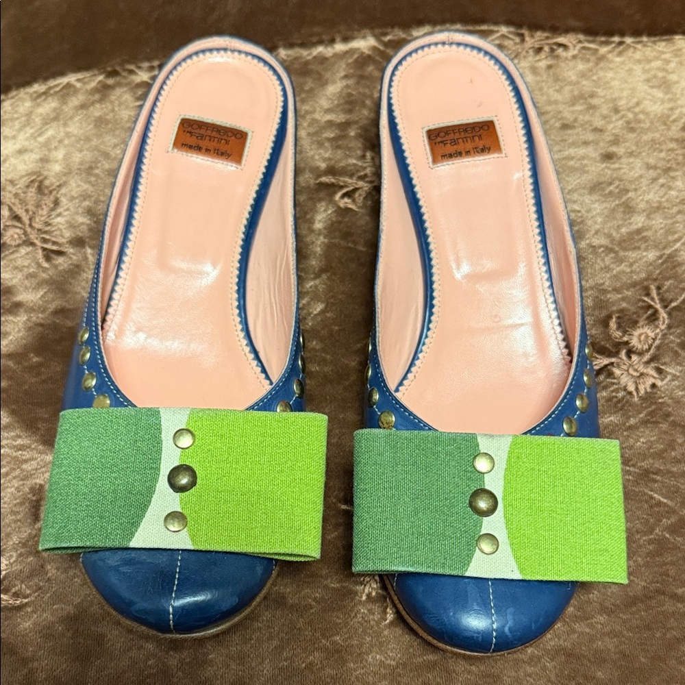 Stylish Blue and Green Mules with Bow Accent